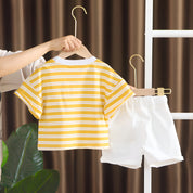 Boy's Yellow Striped T-Shirt & Shorts Set