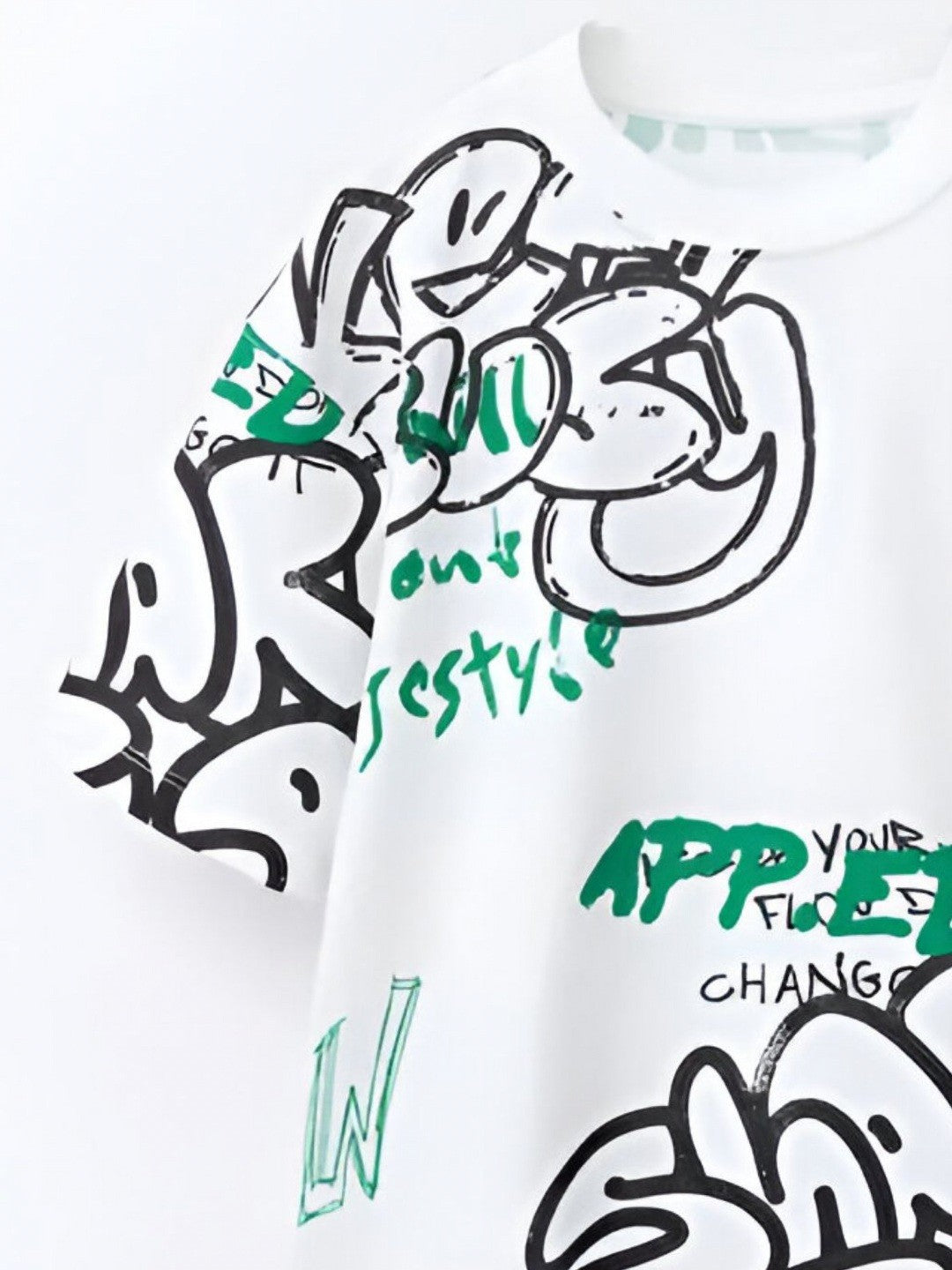 Boys Printed Round Neck Drop-Shoulder Sleeves Pure Cotton T-shirt