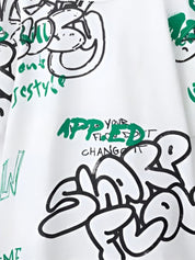 Boys Printed Round Neck Drop-Shoulder Sleeves Pure Cotton T-shirt