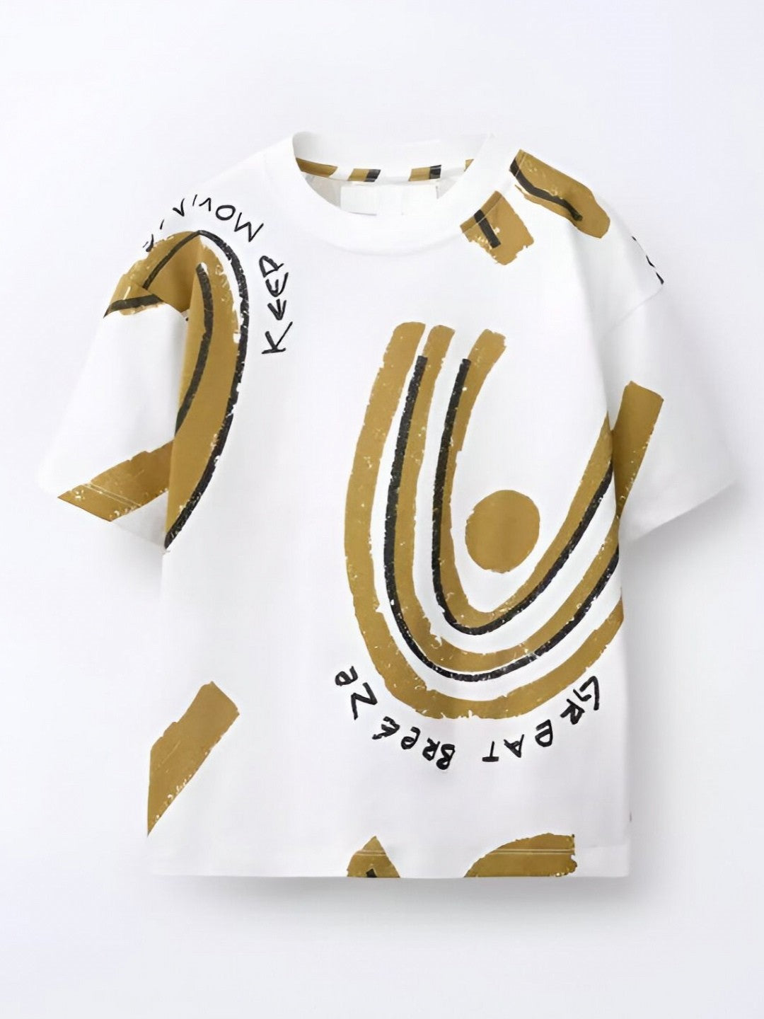 Boys Printed Round Neck Drop-Shoulder Sleeves Pure Cotton T-shirt
