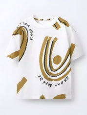 Boys Printed Round Neck Drop-Shoulder Sleeves Pure Cotton T-shirt