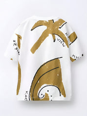 Boys Printed Round Neck Drop-Shoulder Sleeves Pure Cotton T-shirt