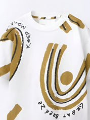 Boys Printed Round Neck Drop-Shoulder Sleeves Pure Cotton T-shirt