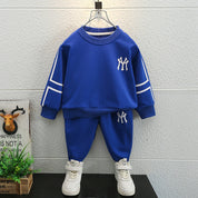 Boy's Cotton Knit Light Winter Text Printed Sweatshirt With Joggers Pant Set - Royal