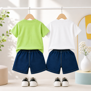 Googo Gaaga Girls Cotton Cherry & Dino Printed T-Shirt & Shorts Set pack of 2 - Green & White