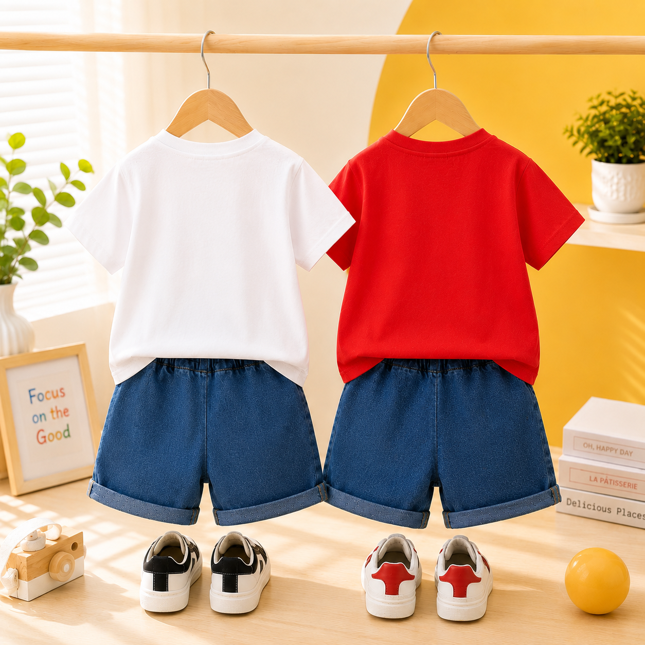 Googo Gaaga Boys Cotton Alligator & Girafffe Printed T-Shirt & Shorts Set pack of 2 - White & Red