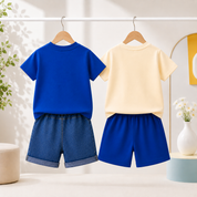 Googo Gaaga Boys Cotton Dog & Bear Printed T-Shirt & Shorts Set pack of 2 - Navy & Blue