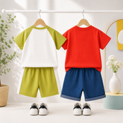 Googo Gaaga Boys Cotton Dino & Text Printed T-Shirt & Shorts Set pack of 2 - Red & Green