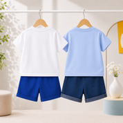 Googo Gaaga Boys & Girls Cotton Printed T-Shirt & Shorts Set pack of 2 - Blue & White