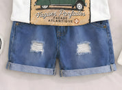 Googo Gaaga Boy's Cotton Car Print T-Shirt & Shorts Set - White