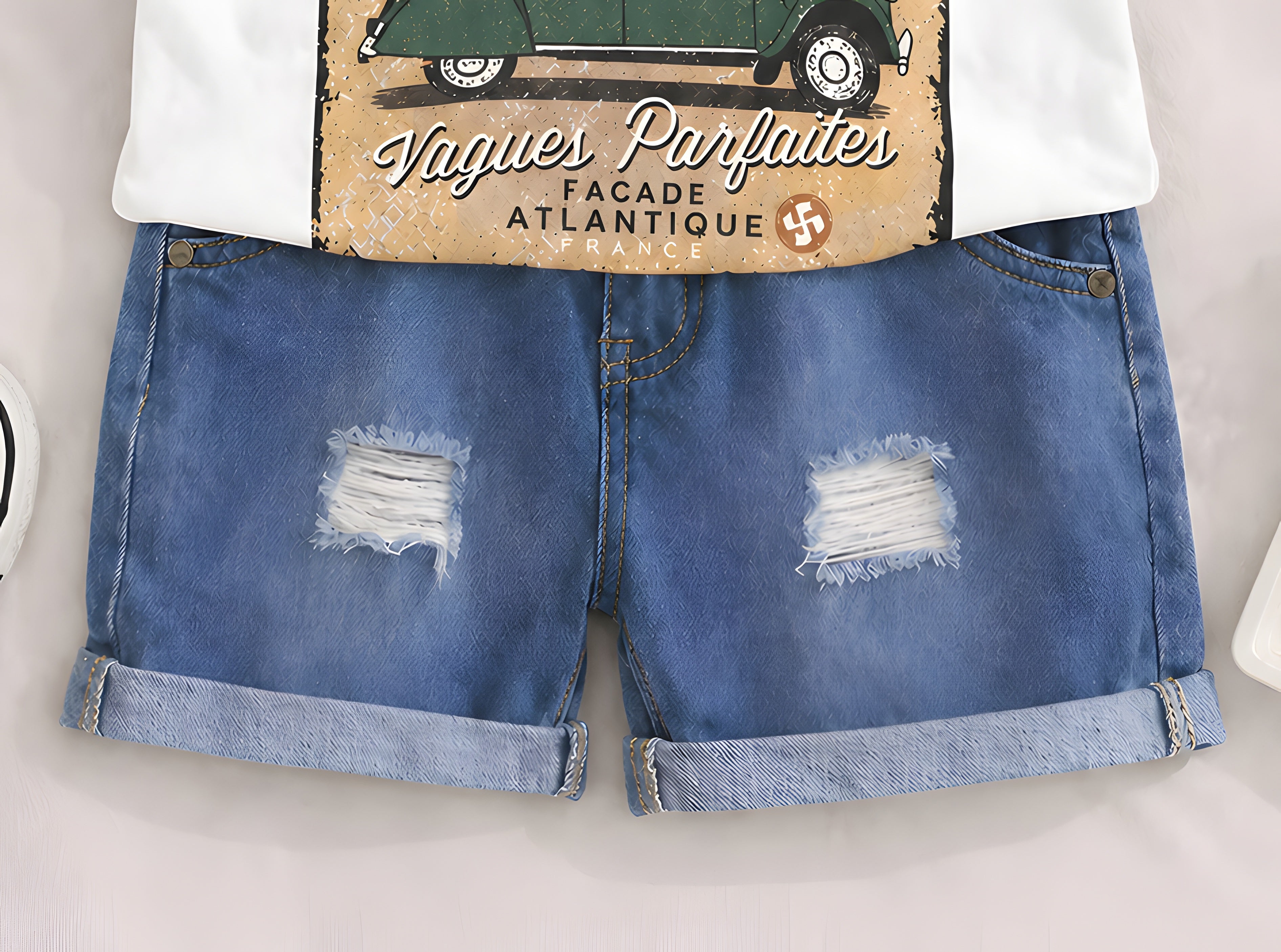 Googo Gaaga Boy's Cotton Car Print T-Shirt & Shorts Set - White