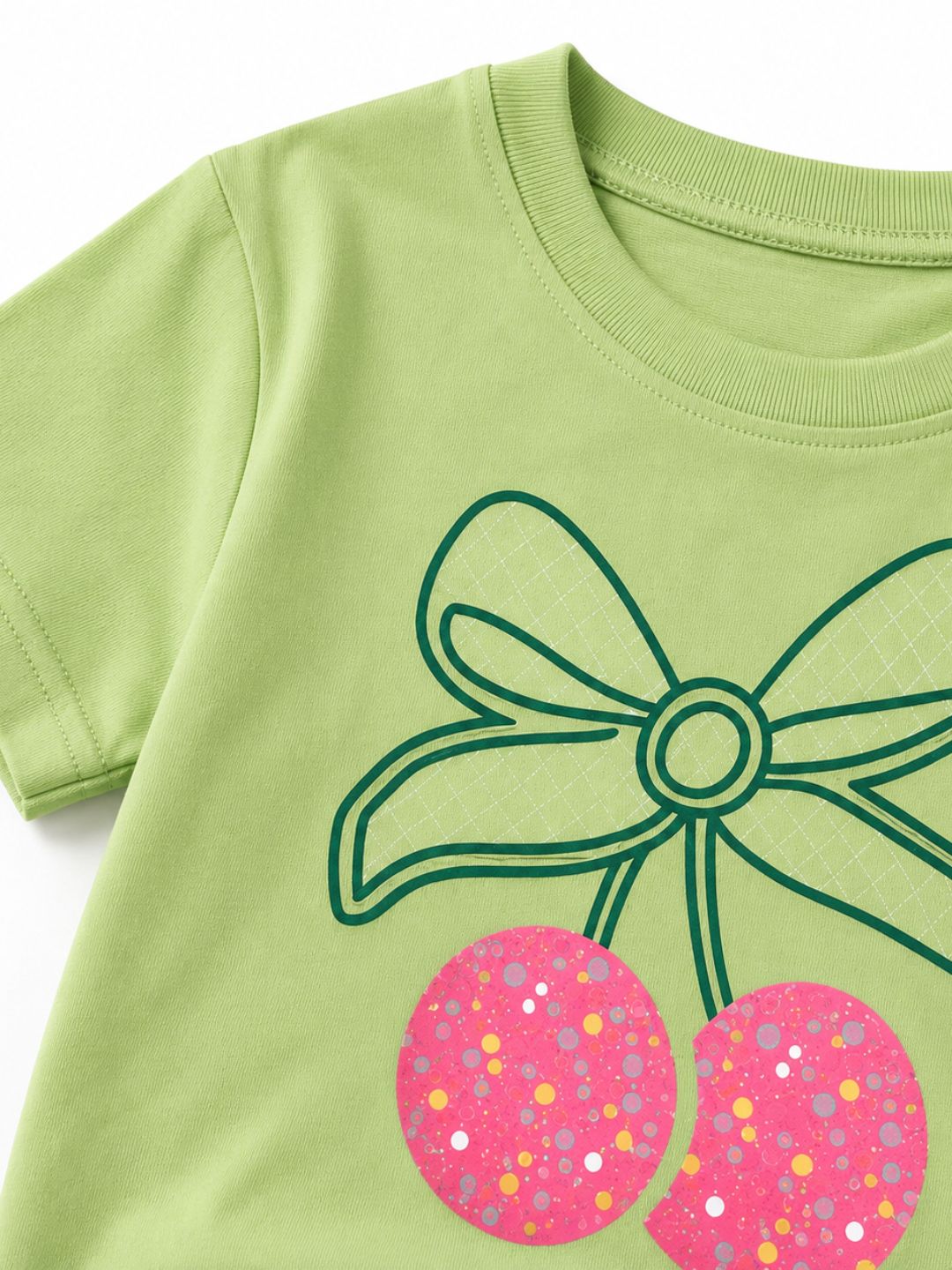 Googo Gaaga Girls Cotton Cherry & Dino Printed T-Shirt & Shorts Set pack of 2 - Green & White