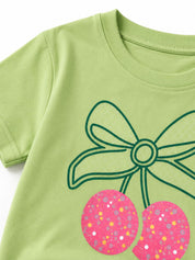 Googo Gaaga Girls Cotton Cherry & Dino Printed T-Shirt & Shorts Set pack of 2 - Green & White