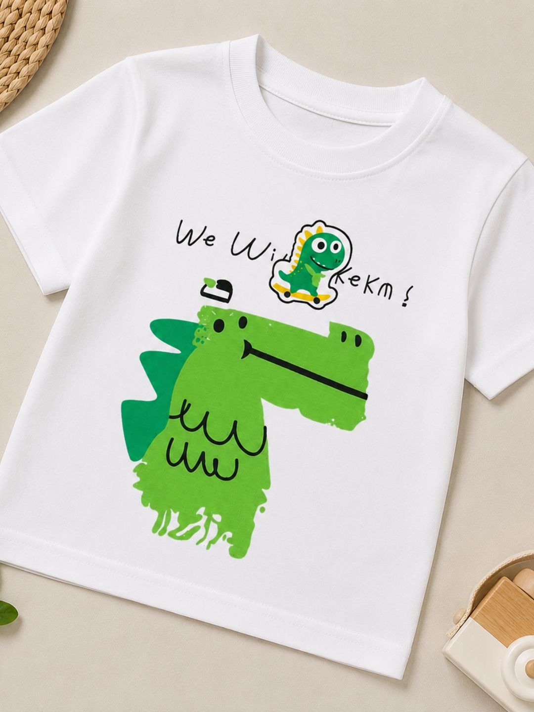 Googo Gaaga Girls Cotton Cherry & Dino Printed T-Shirt & Shorts Set pack of 2 - Green & White