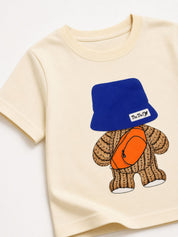 Googo Gaaga Boys Cotton Dog & Bear Printed T-Shirt & Shorts Set pack of 2 - Navy & Blue