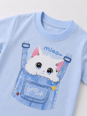 Googo Gaaga Boys & Girls Cotton Printed T-Shirt & Shorts Set pack of 2 - Blue & White