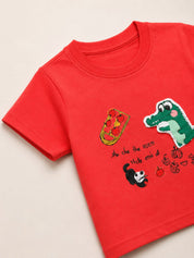 Googo Gaaga Boys Cotton Alligator & Bear Printed T-Shirt & Shorts Set pack of 2 - Black & Red