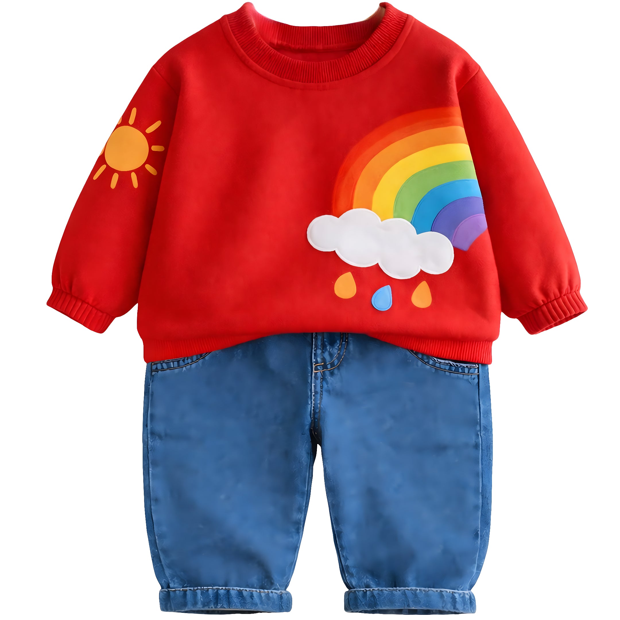 Boy's Light Winter Red Rainbow Print Sweatshirt & Pants Set