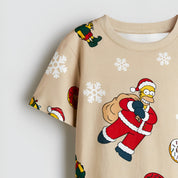 Boy's Santa Print Half-Sleeve T-Shirt