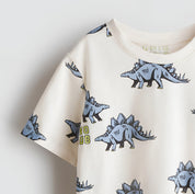 Boy's Dino Club Print Half-Sleeve T-Shirt - White