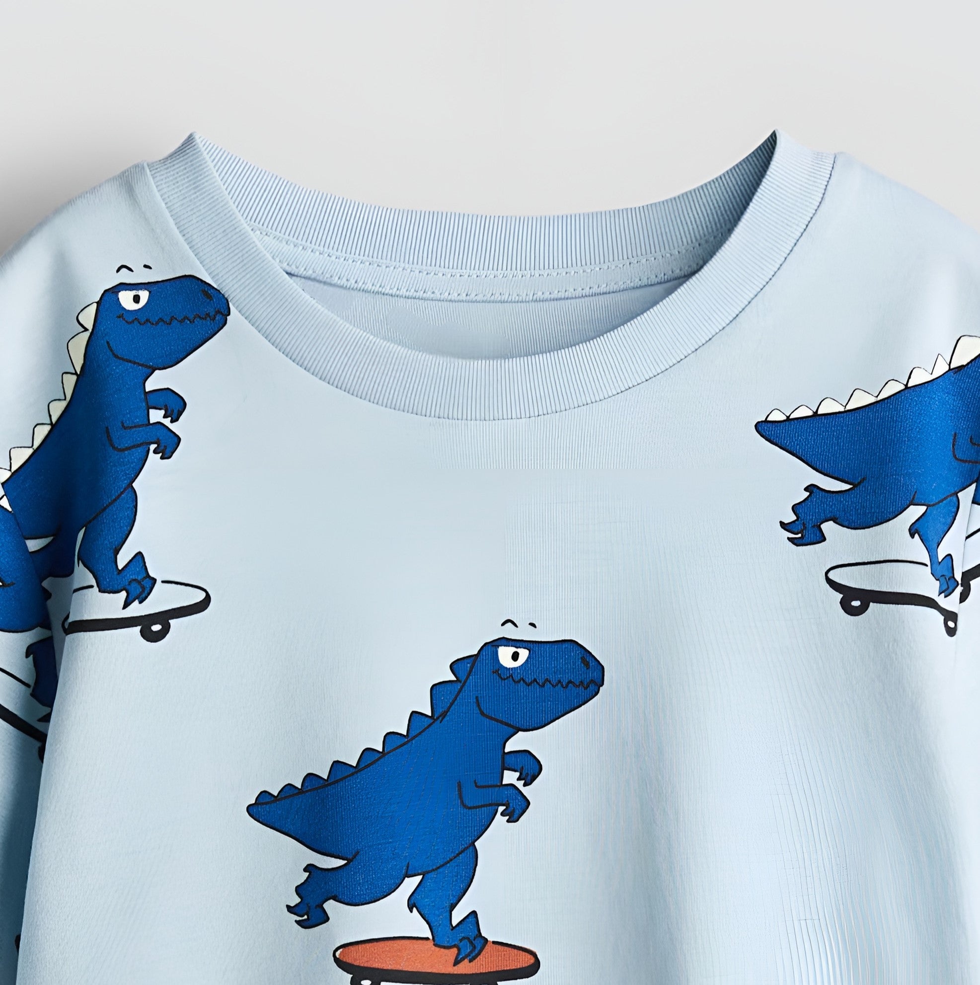 Boy's SkateDino Print Half-Sleeve T-Shirt - Blue