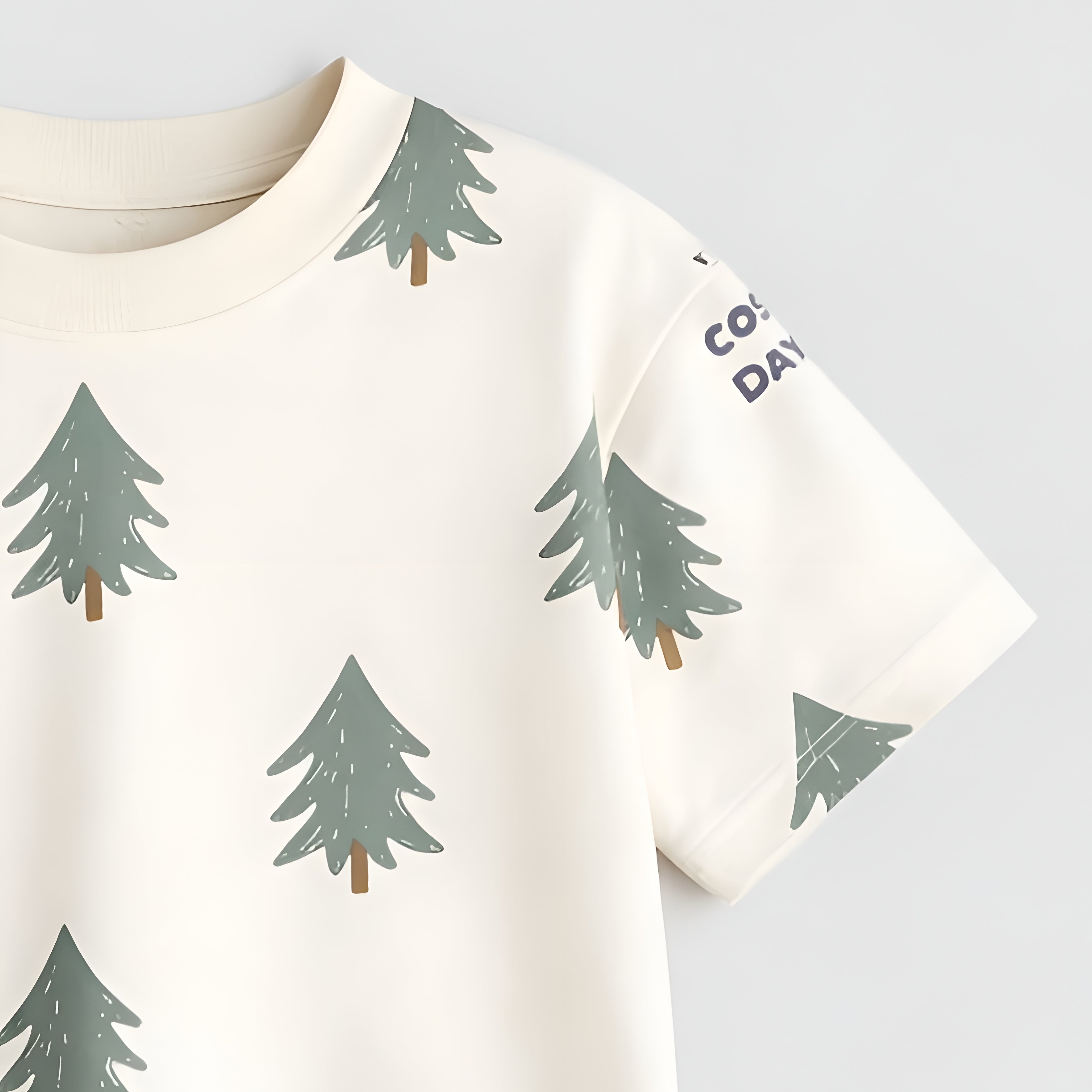 Boy's Christmas Tree Print Half-Sleeve T-Shirt - White