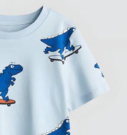 Boy's SkateDino Print Half-Sleeve T-Shirt - Blue