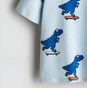 Boy's SkateDino Print Half-Sleeve T-Shirt - Blue