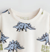 Boy's Dino Club Print Half-Sleeve T-Shirt - White