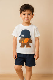 Navy Bear-Shorts & Cream T-shirt