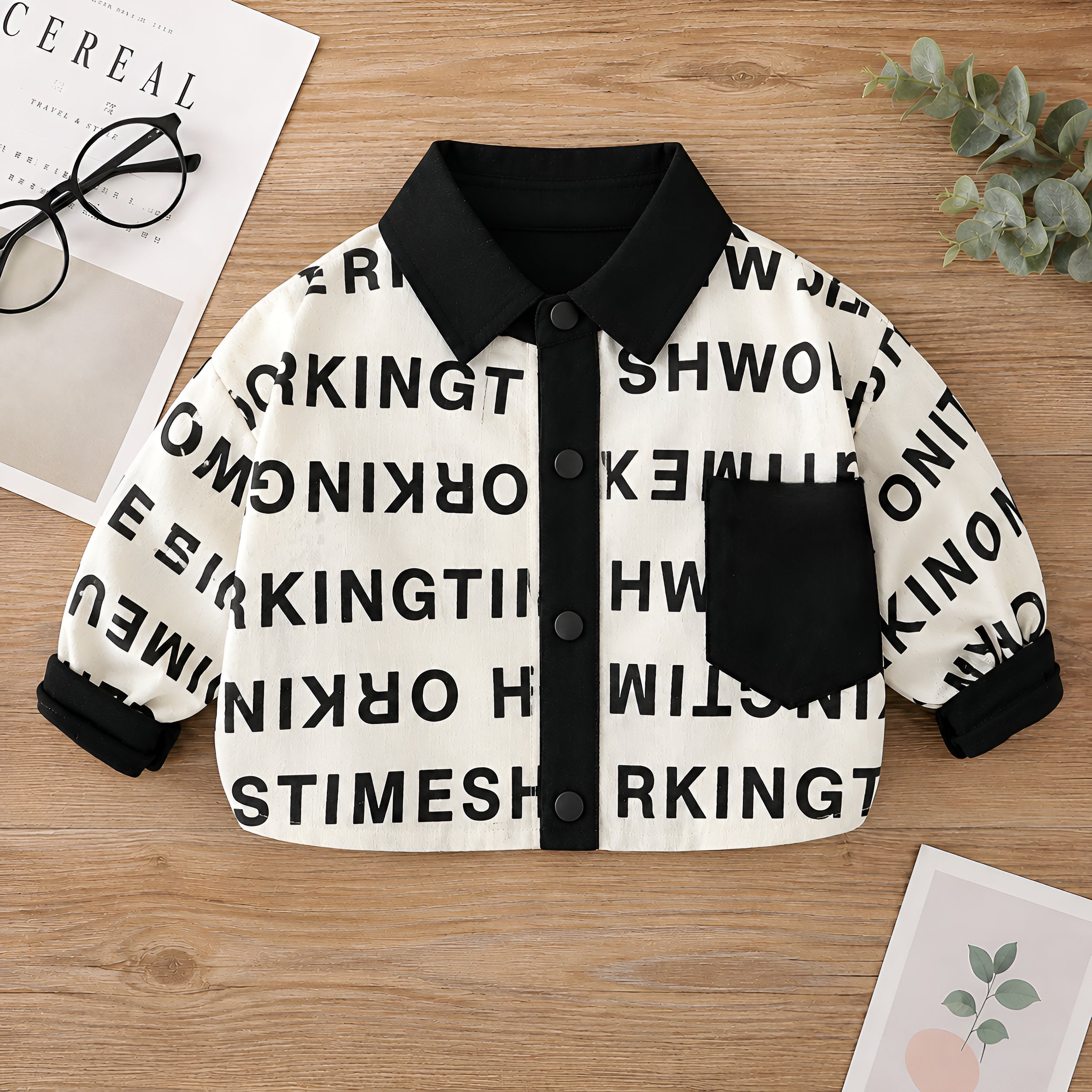 Googo Gaaga Boys Cotton AOP Text Printed Shirt - Black