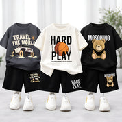 Googo Gaaga Boys Cotton Printed T-Shirt & Shorts Pack of 3 - White, Grey & Black