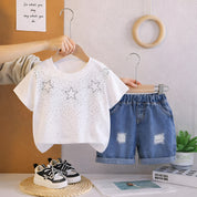 Googo Gaaga Boy's Cotton Star Embellished Print T-Shirt & Shorts Set - White
