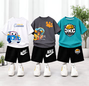 Googo Gaaga Boys Cotton Printed T-Shirt & Shorts Pack of 3 - Blue, Grey & White