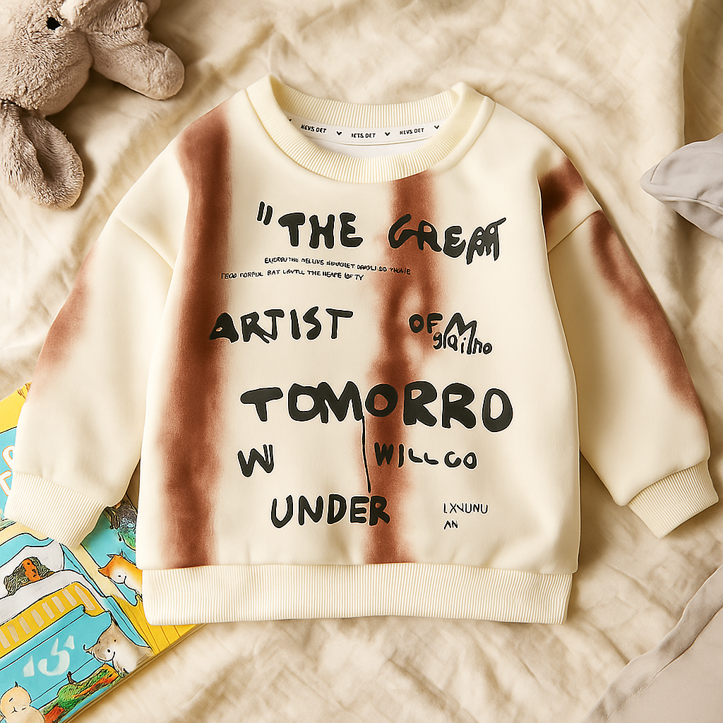 Boy's Cotton Knit Light Winter Full Sleeves Text Print Sweatshirt - Cream