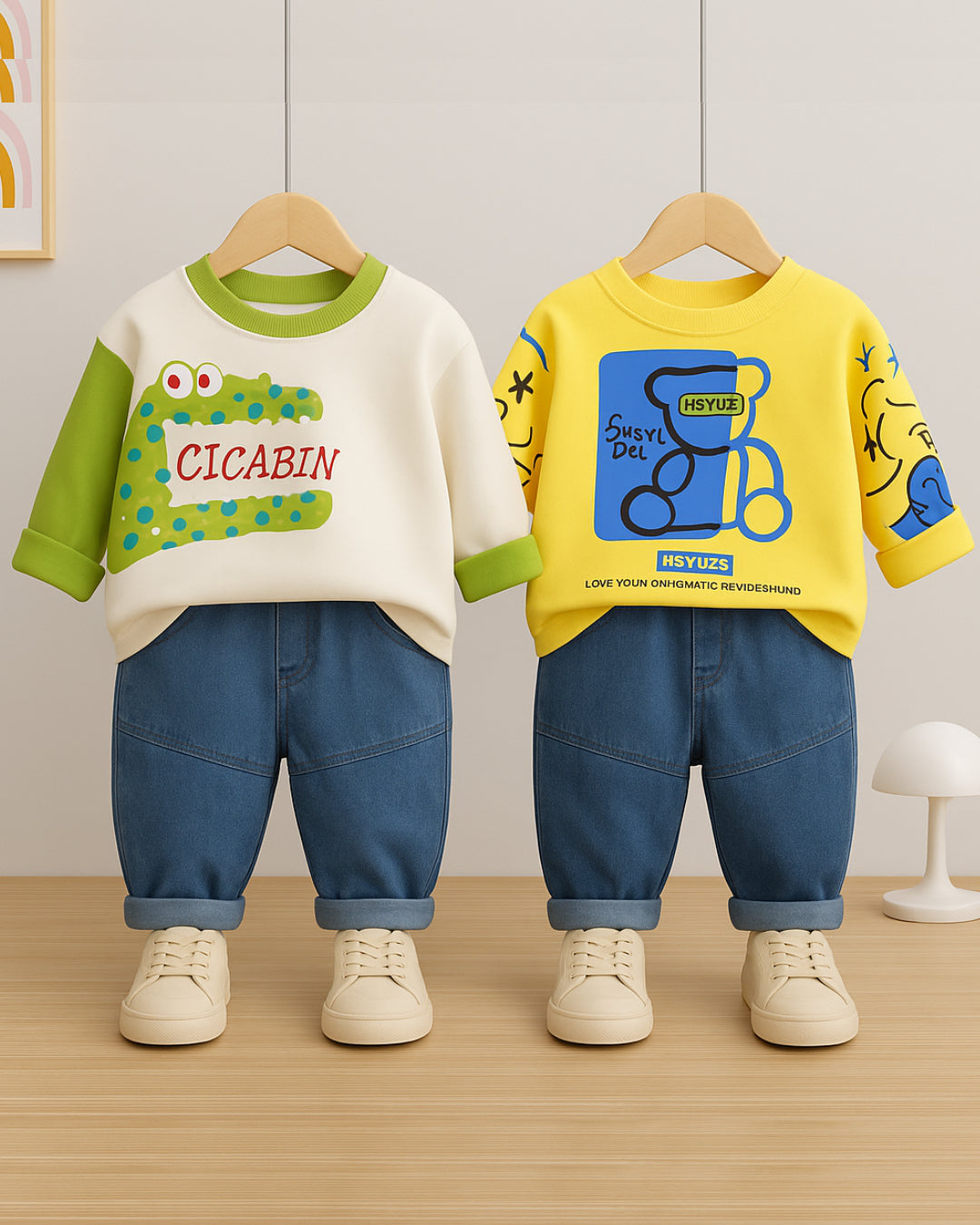 Boys Light Winter Cotton Knit Full Sleeves Printed Sweatshirt With Pant Pack of 2