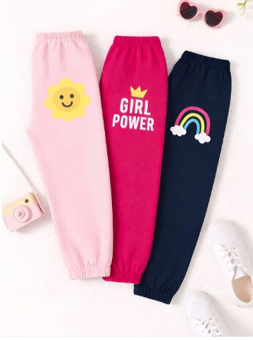 Girl's 3-Pack Pink, Blue and Baby Pink Joggers