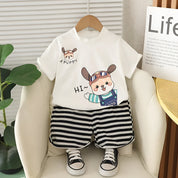 Boy's Cotton Dog Print T-Shirt & Shorts Set - White