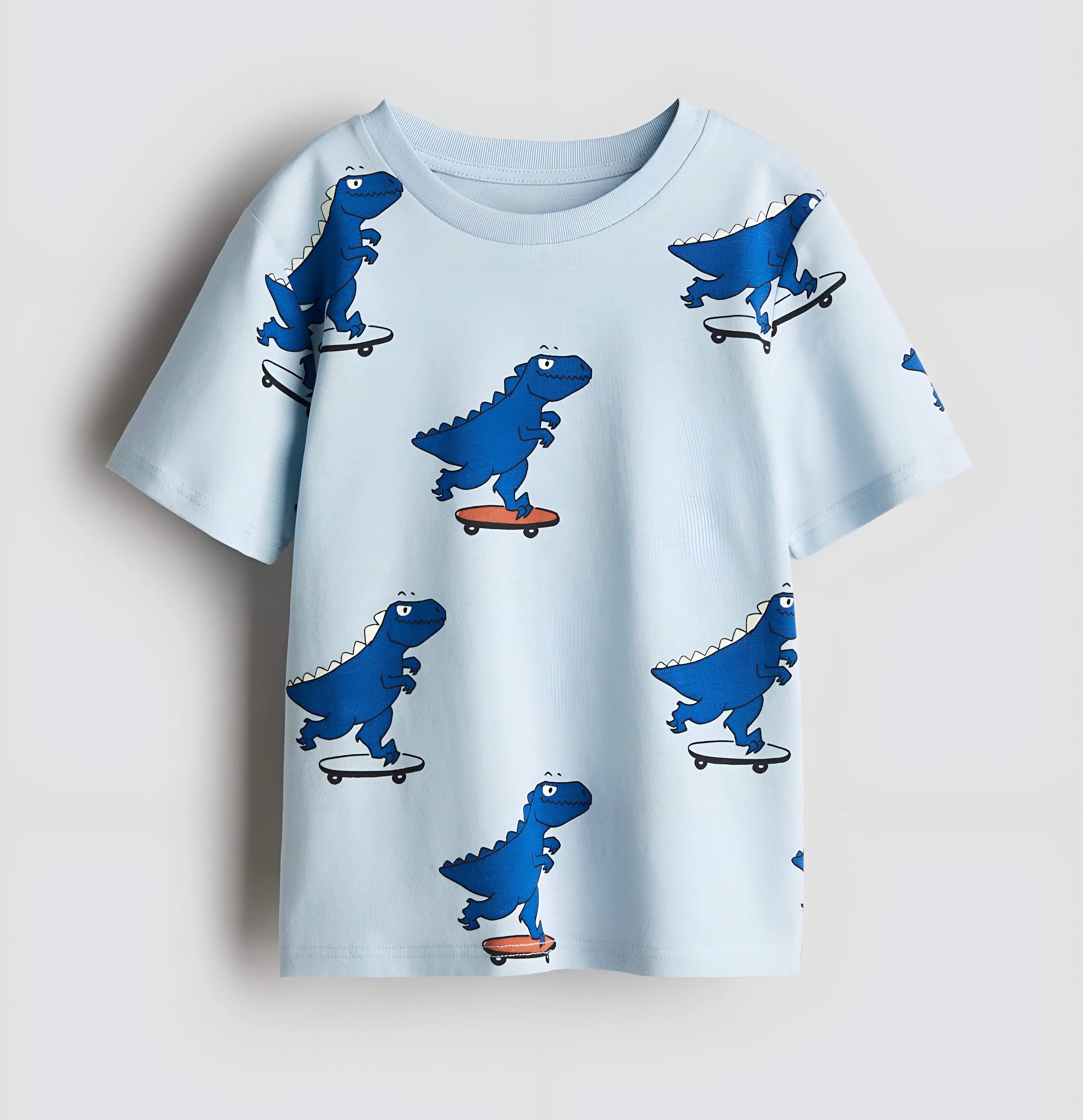 Boy's SkateDino Print Half-Sleeve T-Shirt - Blue