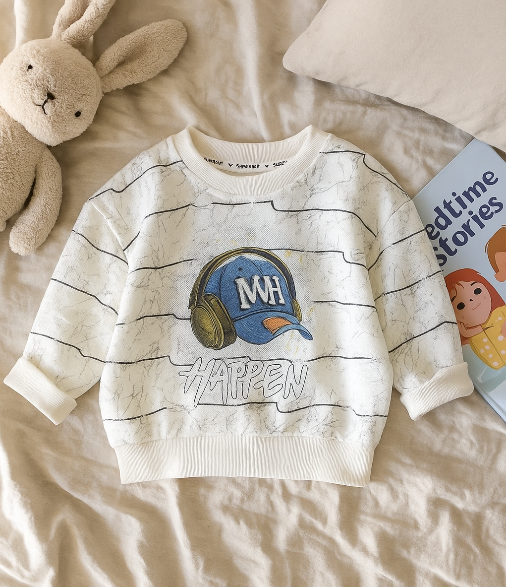 Boy's Cotton Knit Light Winter Full Sleeves Text Print Sweatshirt - Cream