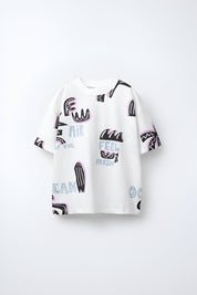 Googo Gaaga Boys Text Print T-shirt in White