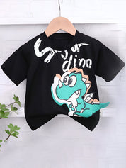Boy's White Dino Print Half-Sleeve T-Shirt