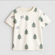 Boy's Christmas Tree Print Half-Sleeve T-Shirt - White