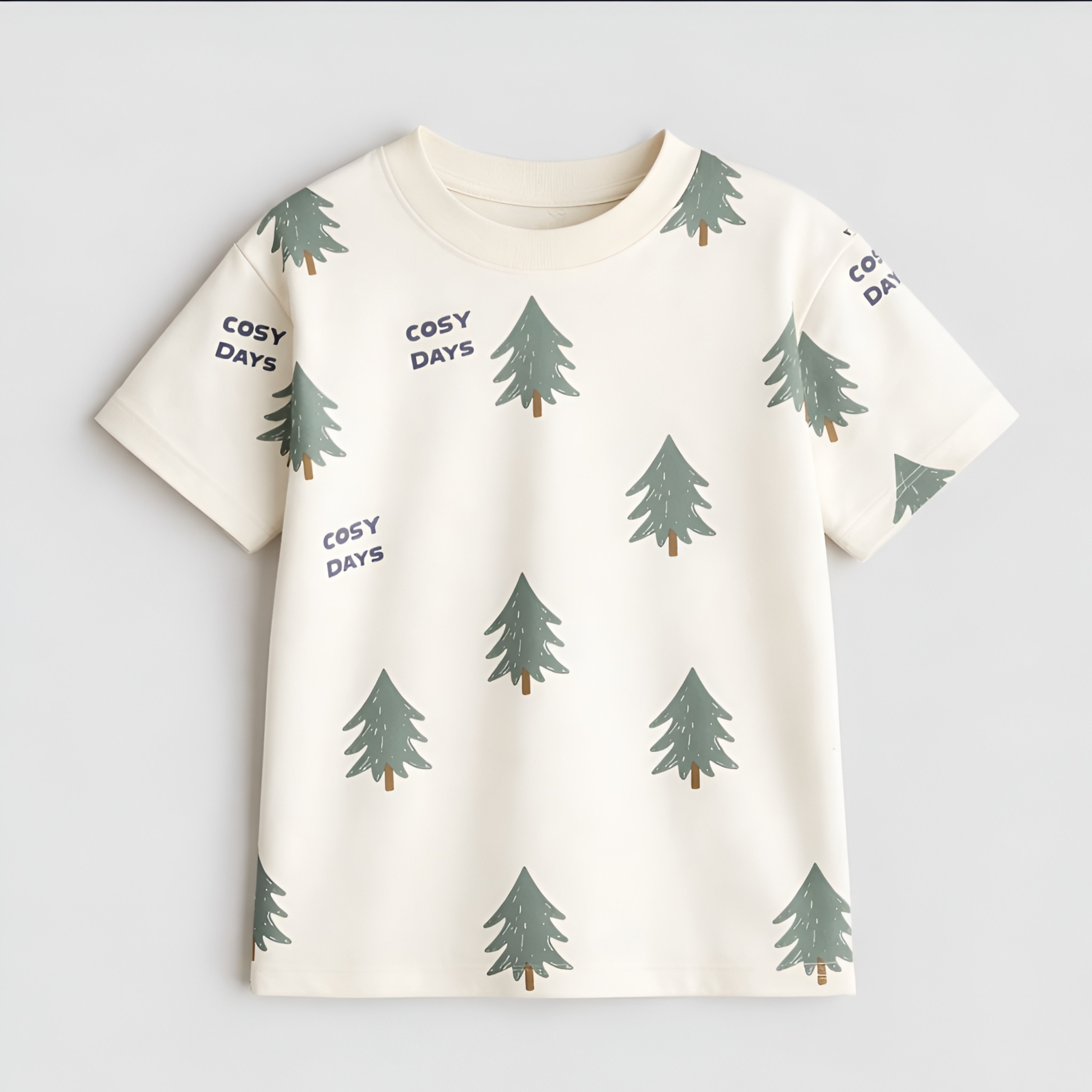 Boy's Christmas Tree Print Half-Sleeve T-Shirt - White