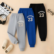 Boy's Cotton Knit Dino Printed Joggers Set Pack of 3 - Blue, Grey & Black