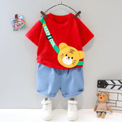 Boy's Red Text Print T-Shirt & Shorts Set