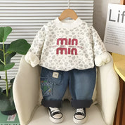 Boy's Cotton Bunny & Text Printed Sweatshirt With Joggers Set - Cream