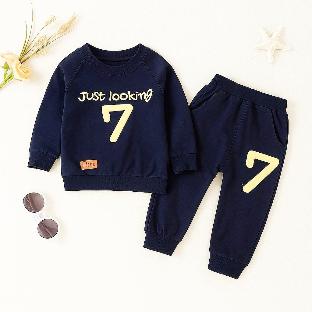 Boys Cotton Light Winter Knit Full Sleeves Text Printed Sweatshirt With Joggers Set Pack of 2