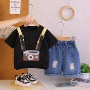 Googo Gaaga Boy's Cotton Camera Print T-Shirt & Shorts Set - Black