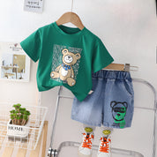 Boy's Green Bear Print T-Shirt & Shorts Set
